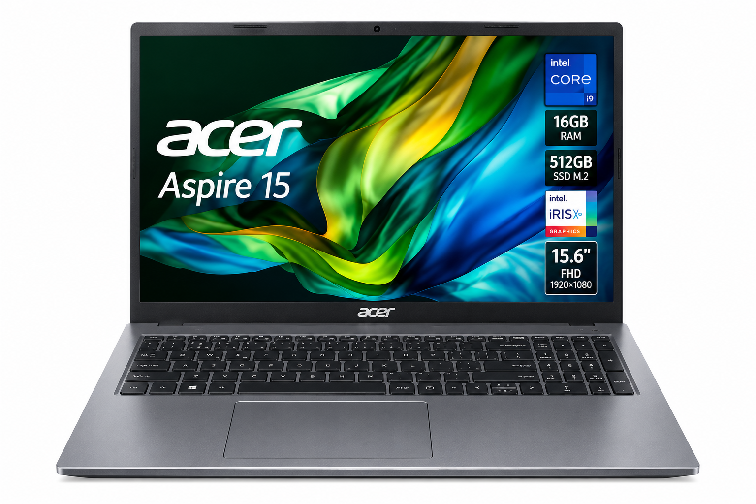 لابتوب أيسر أسباير 15، معالج إنتل كور i9-13900H، ذاكرة 16 جيجابايت، سعة 512 جيجابايت SSD، شاشة 15.6 بوصة FHD، لون رمادي فولاذي